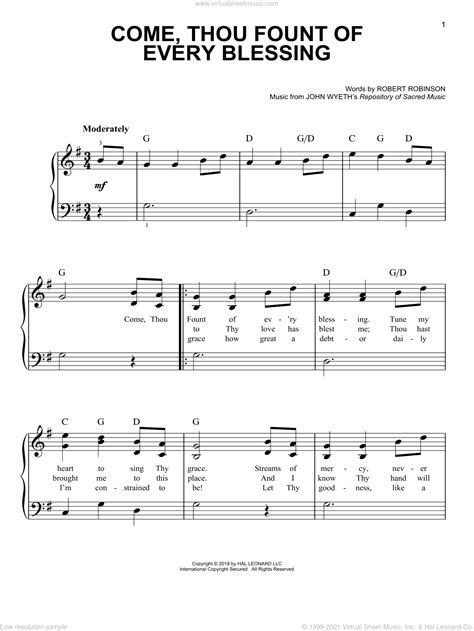 Come, Thou Fount Of Every Blessing (Easy Piano Duet, 1 Piano, 4 Hands)
